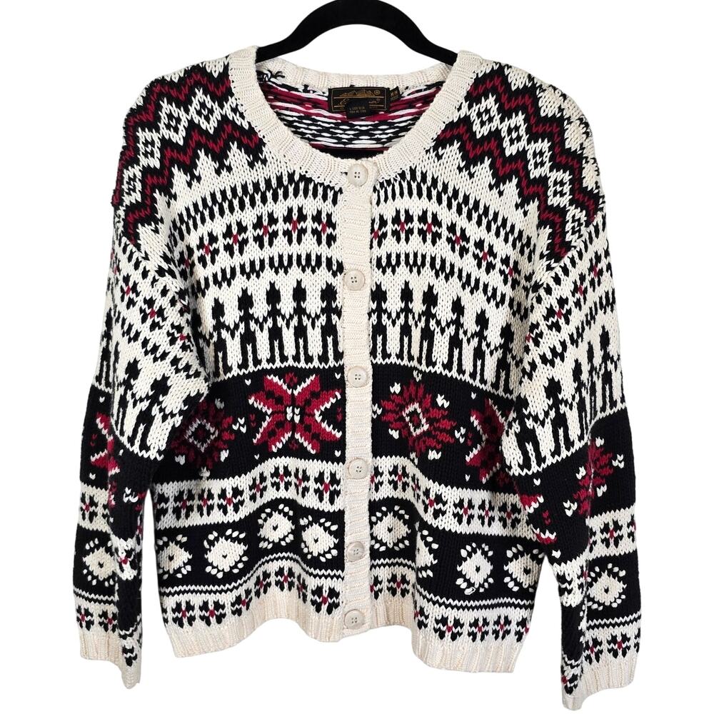 Vintage Eddie Bauer Sweater Women's MP Black Red Fair Isle Nordic Scandi Girl